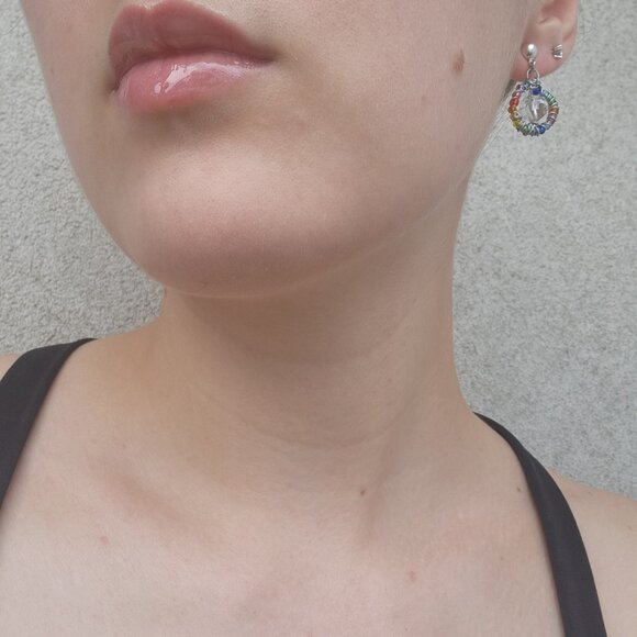 Y2K mini rainbow hoop earrings ✦ unique  and handmade beaded silver hoops ✦ - Picture 2 of 4